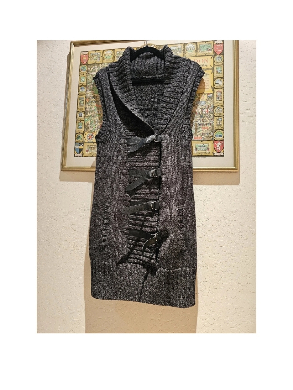 Nicholas K Anthracite Gray Mercerised Wool  Long Vest Size M